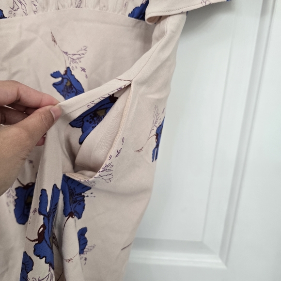 FREE PEOPLE MELANIE Blue FLORAL Beige RUCHED SLEEVE MINI DRESS SZ 0 Babydoll - Picture 9 of 16